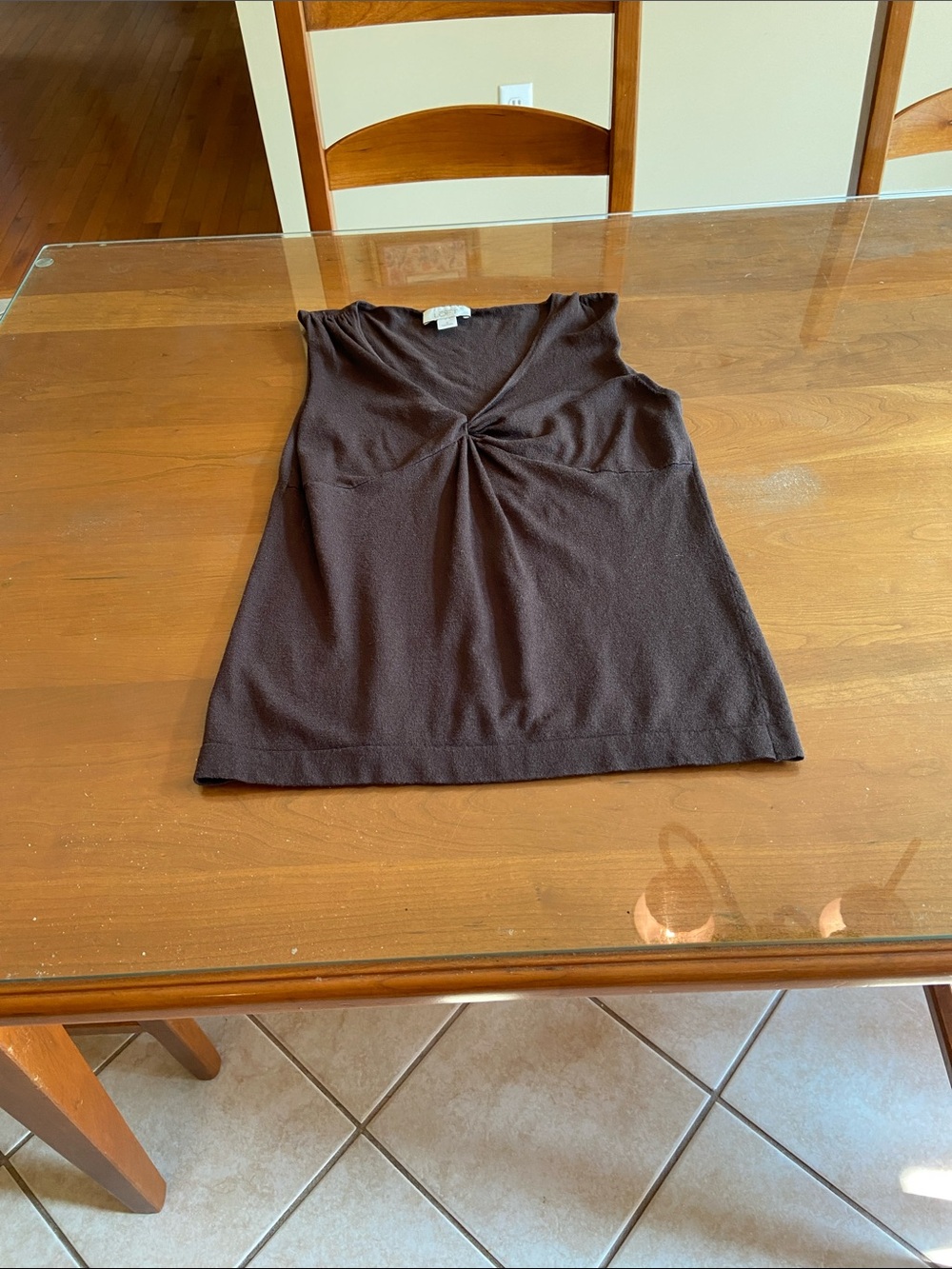LOFT Brown Twist-Front Sleeveless top. Size Small